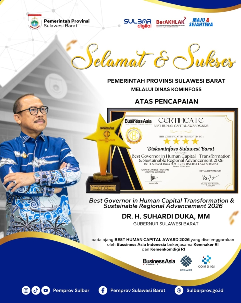 Transformasi Digital Berbuah Manis, Pemprov Sulbar Terima Penghargaan Tingkat Nasional