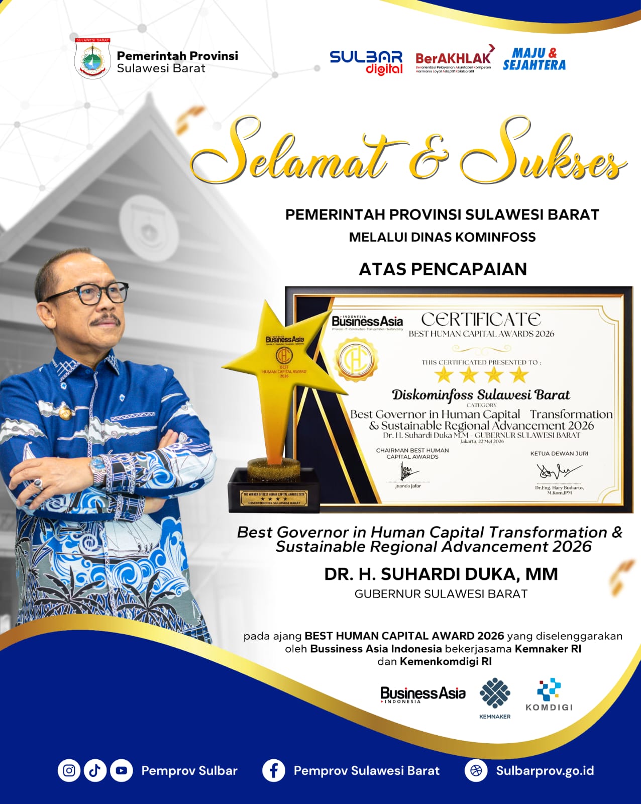 Transformasi Digital Berbuah Manis, Pemprov Sulbar Terima Penghargaan Tingkat Nasional